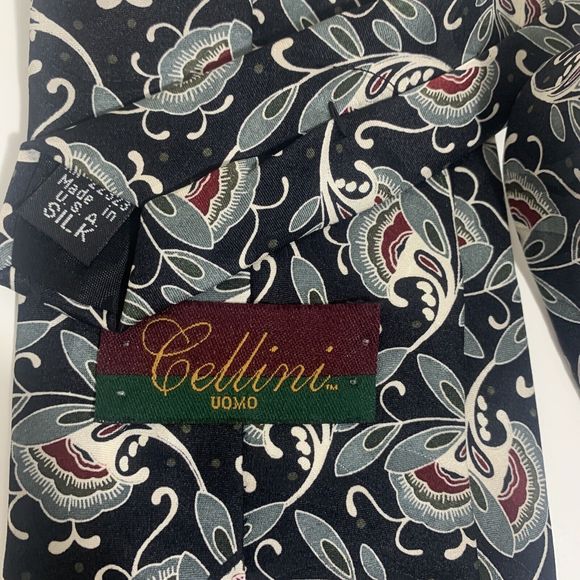 Cellini Linea Uomo Mens Tie Mod Art Deco 100% Silk Necktie 58” - Picture 2 of 2